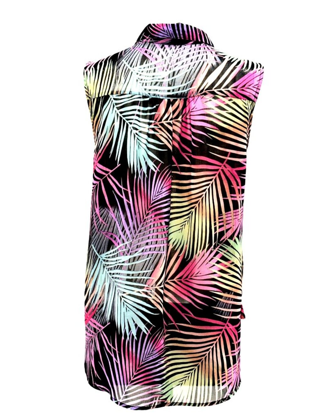 Forever 21 Size S Black Multicolor Tropical Sleeveless Blouse Resortcore Coastal - Picture 4 of 12